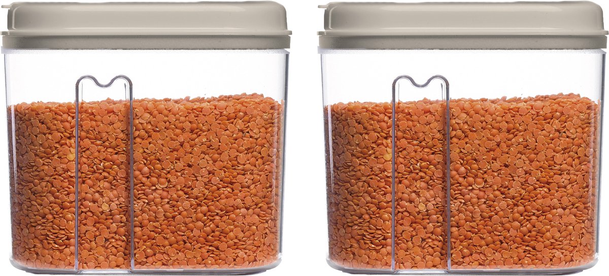 Plasticforte Voedselcontainer strooibus - 2x - beige - 1000 ml - kunststof - voorraadpotten