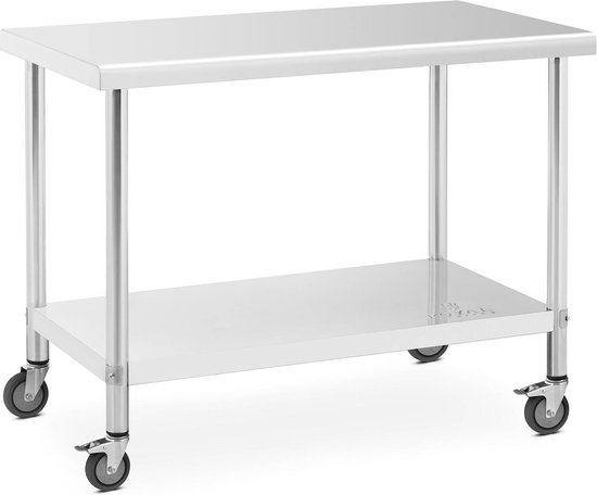 Royal Catering Roestvrijstalen tafel met wielen - 60 x 120 cm - 158 kg capaciteit - royal_catering