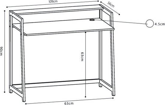 Bureautafel 'Nolan', Structuur zwart metaal, hout , decor sonoma