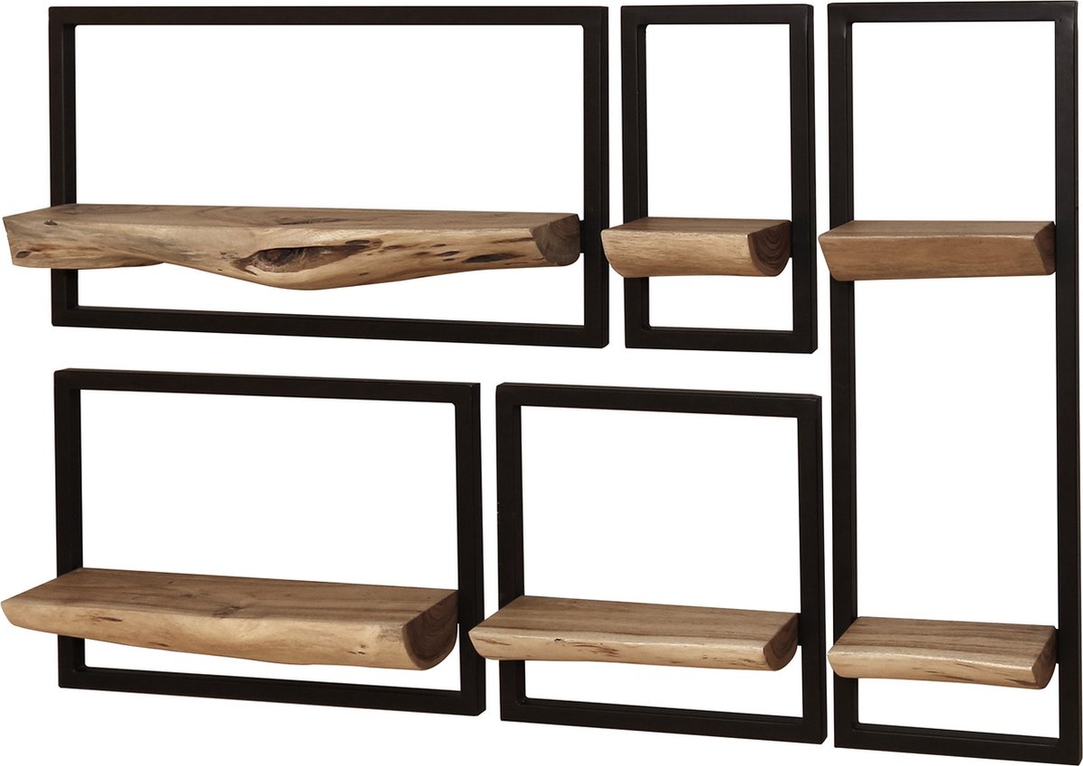Giga Meubel Wandschap Edge - Naturel Acaciahout - Set van 5 - 25x12x75cm