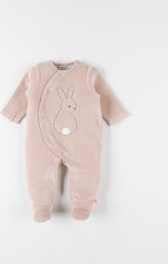 1-delige pyjama met konijntje in fluweel van ribfluweel, beige