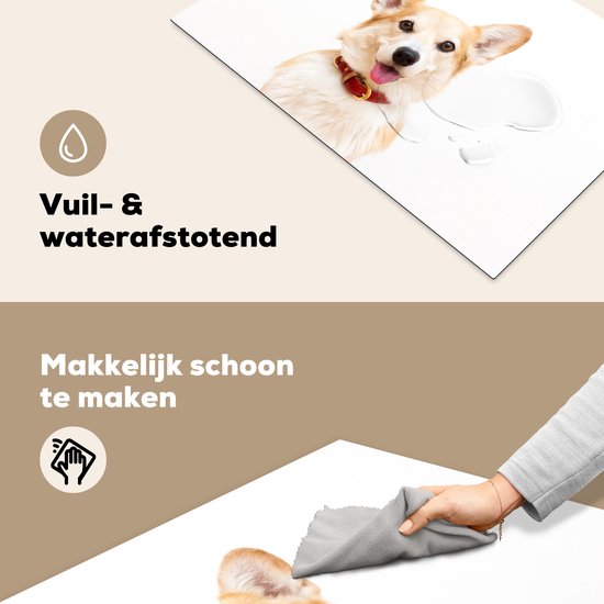 KitchenYeah® Inductie beschermer 81.6x52.7 cm - Corgi met halsband op witte achtergrond - Kookplaataccessoires - Afdekplaat voor kookplaat - Inductiebeschermer - Inductiemat - Inductieplaat mat