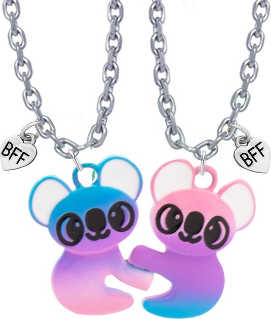 Bixorp Friends BFF Ketting voor 2 met Blauwe & Paarse Koala's - Zilverkleurig Koord - Vriendschapsketting Cadeau