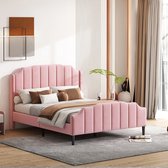 Brondeals® - gestoffeerd bed - roze - luxe uitstraling - 216x150x116 cm - uniek - houten lattenbodem