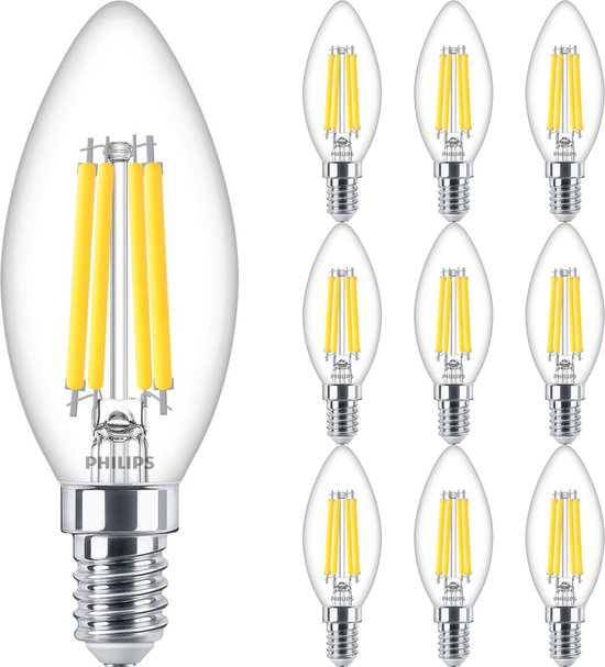 PHILIPS - LED Lamp E14 10 Pack - MASTER Value LEDcandle E14 Filament Helder 3.4W 470lm - 927 Zeer Warm Wit 2700K - Beste Kleurweergave - Dimbaar | Vervangt 40W