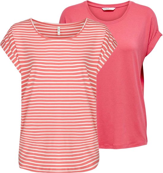 Only T-Shirt Femme MOSTER 2 PACK bequem Rouge XS Col Rond Adultes Haut Manches Courtes