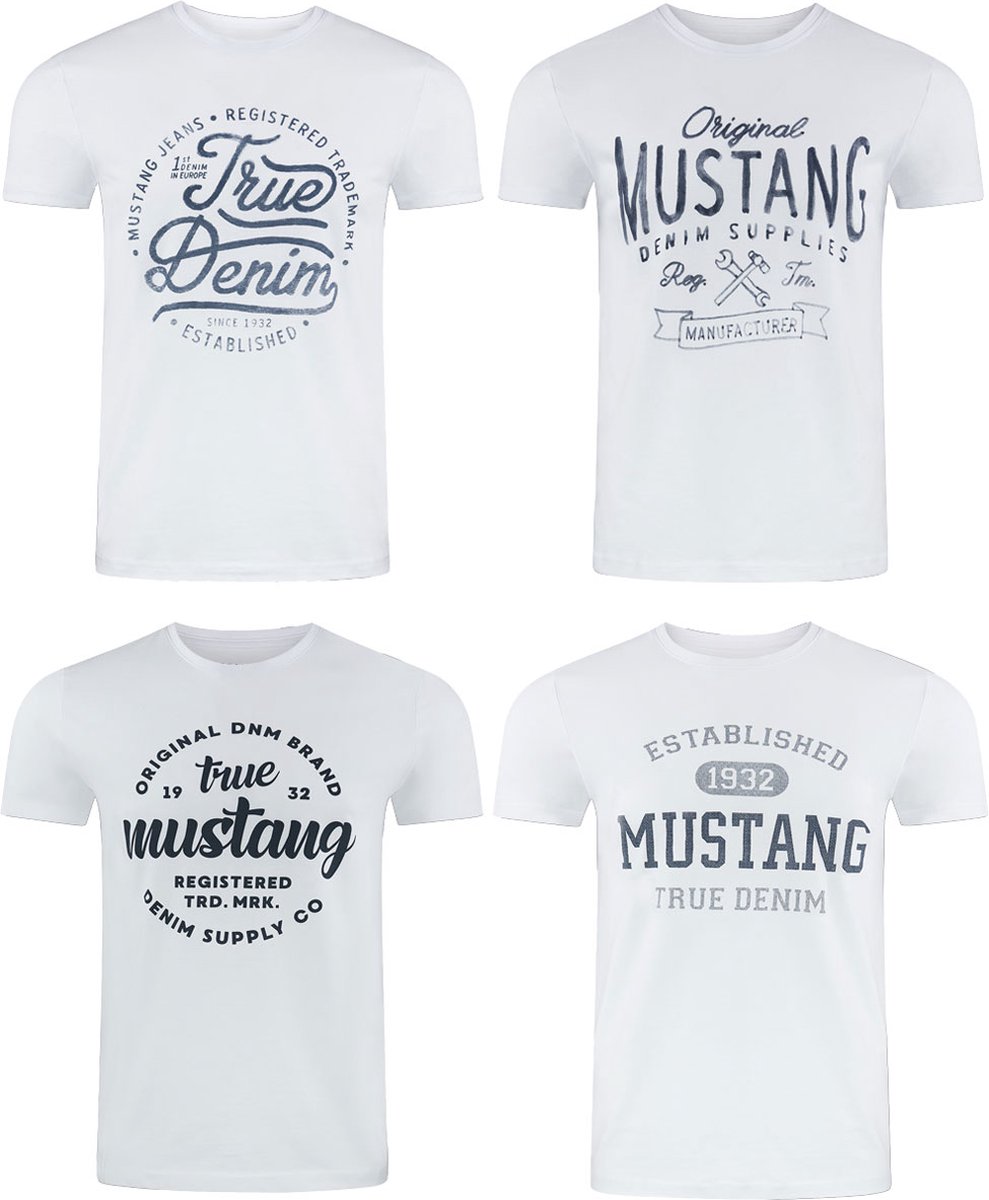 Mustang Heren T-Shirt 4-pack Mustang heren-T-shirt regular fit Veelkleurig S Ronde Hals Volwassenen Opdruk Print Shirts