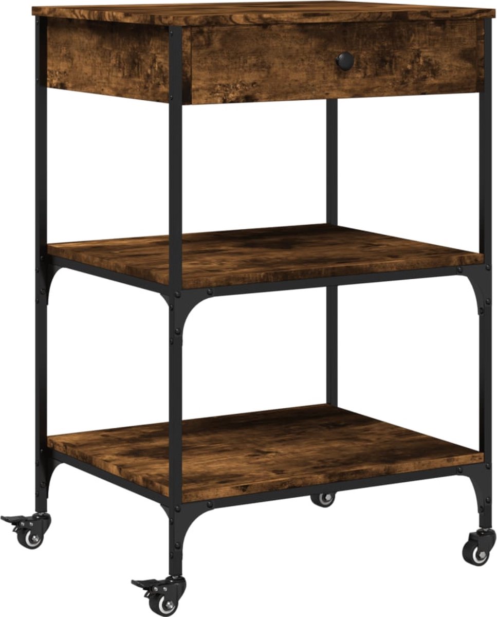 vidaXL - Keukentrolley - 60x48x89,5 - cm - bewerkt - hout - gerookt - eikenkleurig