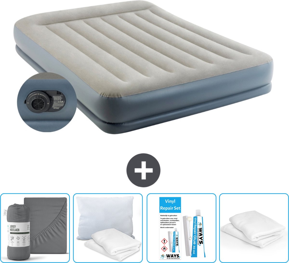 Intex Luchtbed - 2-Persoons - 152 x 203 x 30 cm - Grijs - Inclusief pomp - Accessoires CB19