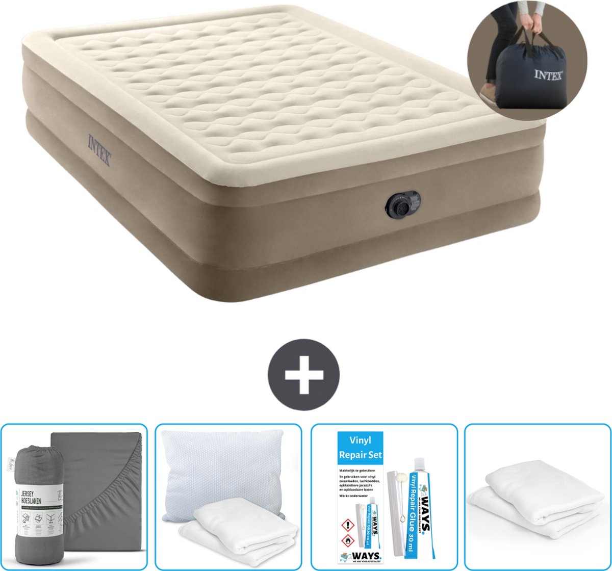 Intex Luchtbed - 2-Persoons - 152 x 203 x 46 cm - Beige - Inclusief pomp - Accessoires CB19