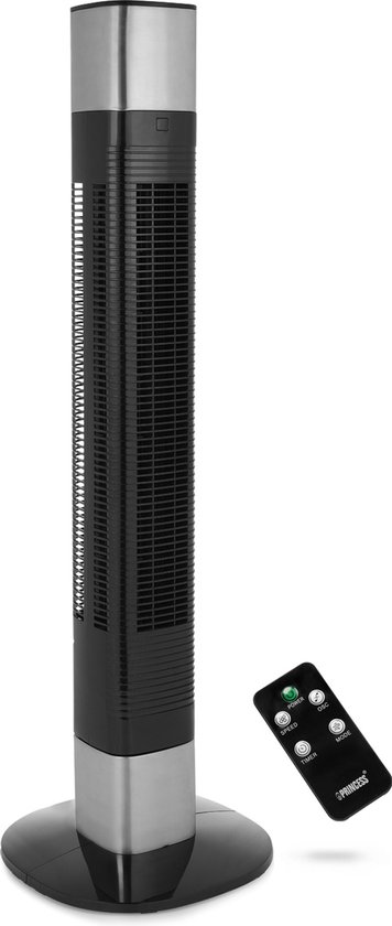 Princess 358280 Slimme torenventilator bladloos zwart, 3 snelheden, timer, app-bediening, stil, energiezuinig