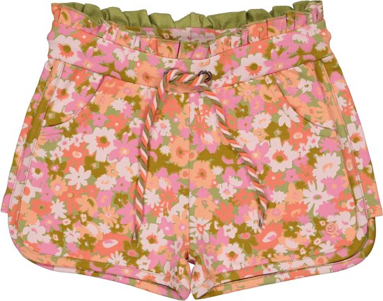 Meisjes sweat short - Brune - AOP roze bloemen