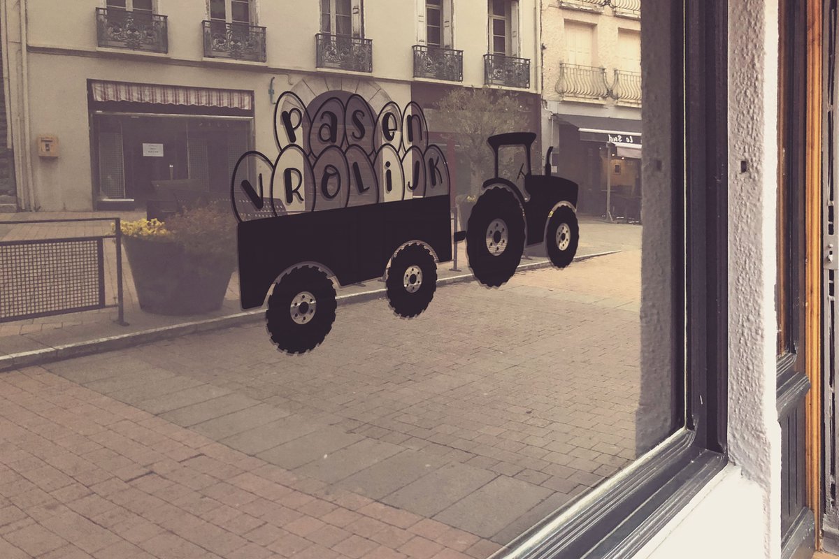Vrolijk pasen tractor Raamfolie Zwart - raamfolie - raamsticker- paas sticker