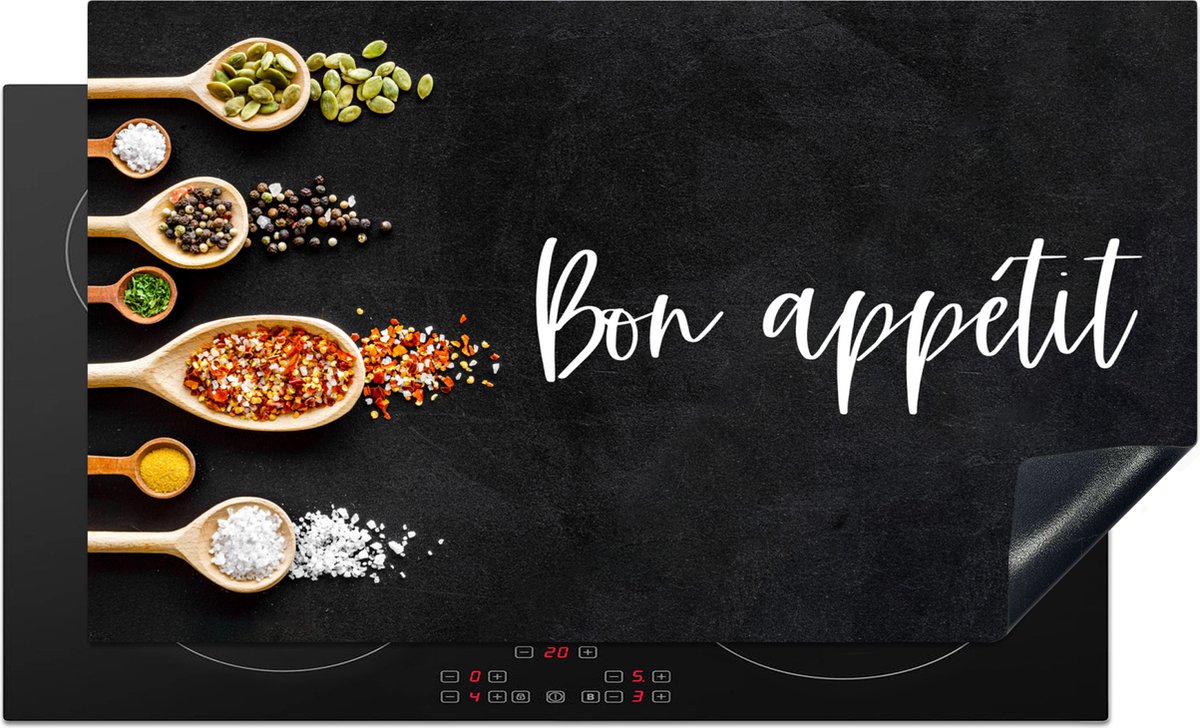 KitchenYeah® Inductie beschermer 91.2x52 cm - Bon appétit - Spreuken - Quotes - Eet smakelijk - Kruiden - Kookplaataccessoires - Afdekplaat voor kookplaat - Inductiebeschermer - Inductiemat - Inductieplaat mat