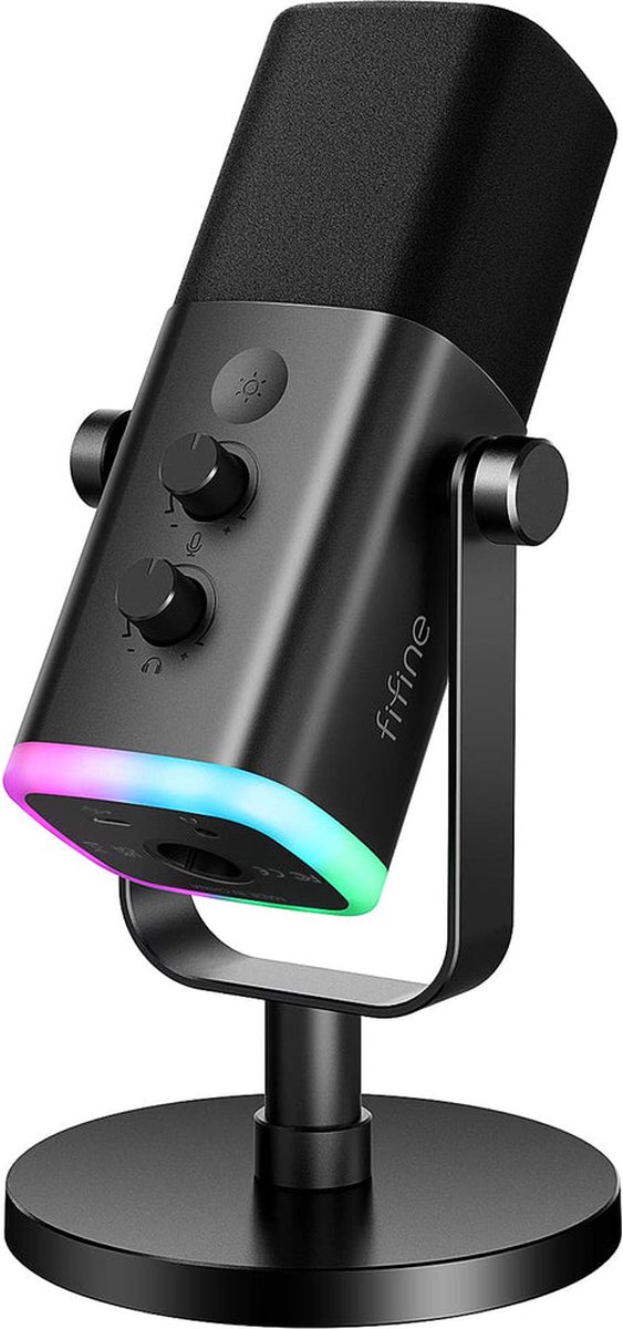 Fifine AM8 - USB RGB Streaming Microfoon met Ruisonderdrukking - Gaming - Podcast - Geschikt voor PS5 / PS4 / PC / MAC / Windows / iPhone / Android - Touch Mute Knop - Popfilter - Fifine
