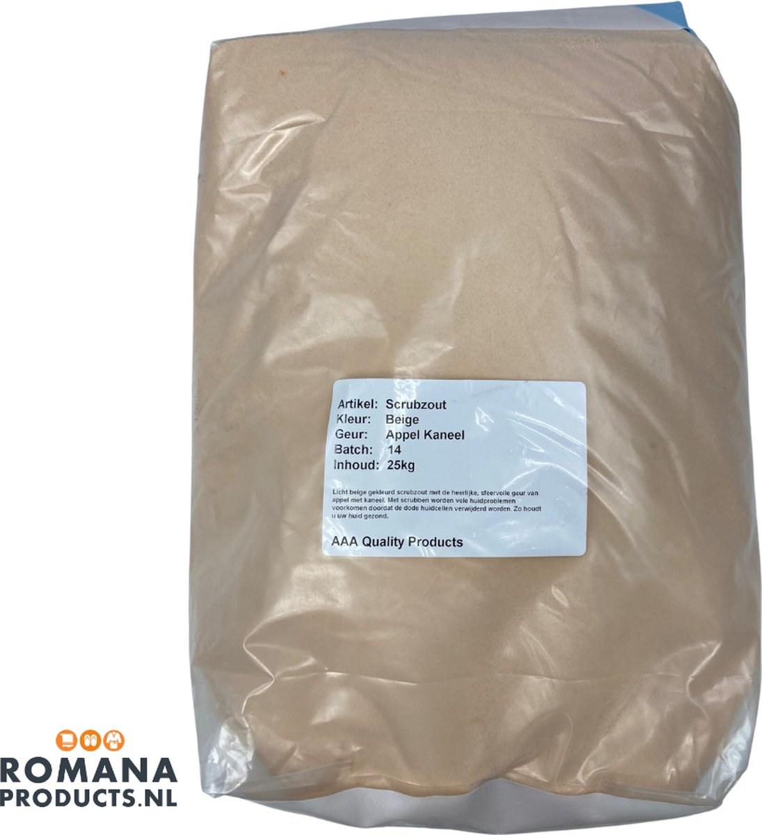 Goedkoopste Romana Products Scrubzout 25kg - Verzorgende Bodyscrub voor Wellness - Appel-Kaneel - Beige