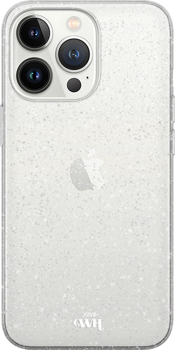 xoxo Wildhearts siliconen glitter hoesje - Sparkle Away Transparent - Siliconen hoesje geschikt voor iPhone 15 Pro - Shockproof case met glitters - Glitter hoesje transparant