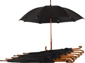 Voordelpak: Set van 10 Zwarte Automatische Paraplu's met Houten Handvat - 102cm Diameter – Groot Formaat voor Volwassenen - Windbestendig