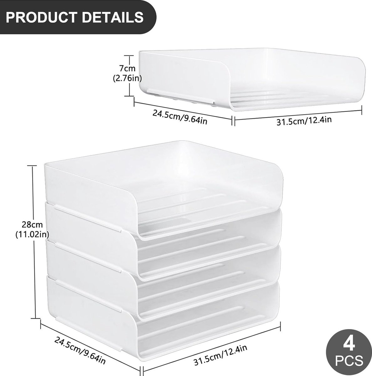 Easyhomie Panier De Rangement à Quatre Niveaux A4 - Organiseur Bureau Empilable Blanc En Plastique PET