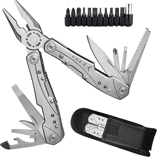 SIEPS Multitool Zakmes - 23-in-1 - Kampeer Zakmessen - Met Draagetui - Knife - Zilver RVS