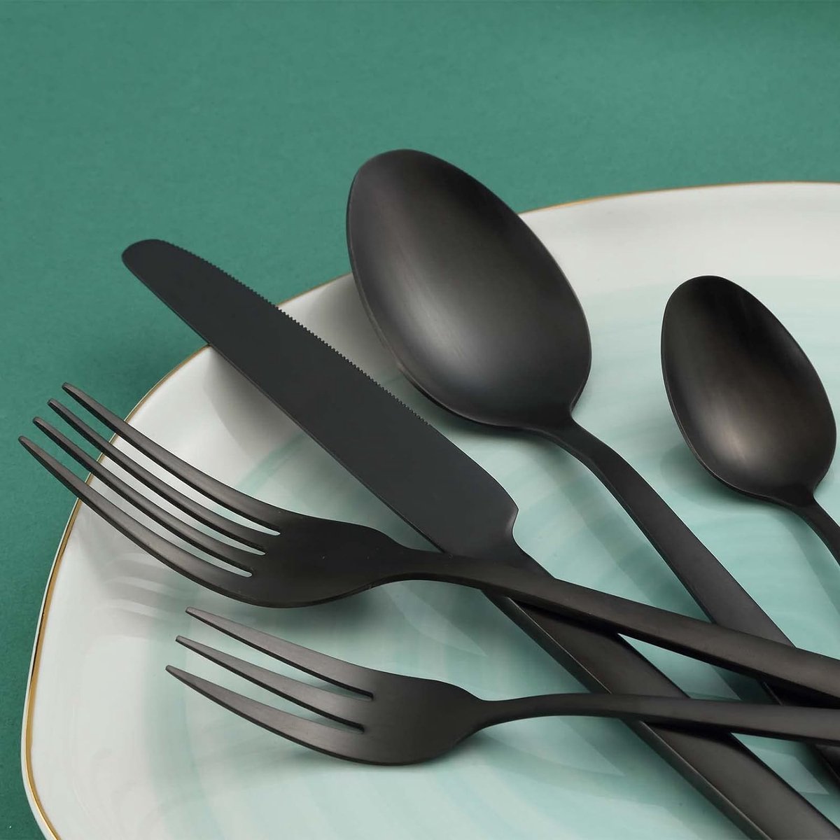 Bestekset voor 6 personen, 30-delige roestvrijstalen bestekset, matzwarte bestekset met messen, vorken en lepels, spiegelgepolijst en vaatwasmachinebestendig