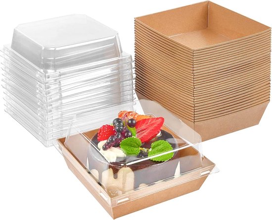 MOUYAT 120 stuks 13,5 cm taartpuntdozen, individuele doorzichtige taartdozen voor taartporties, vierkante cupcakedoos met deksels, dessert plastic voedselcontainer voor muffins, sandwich, kaas