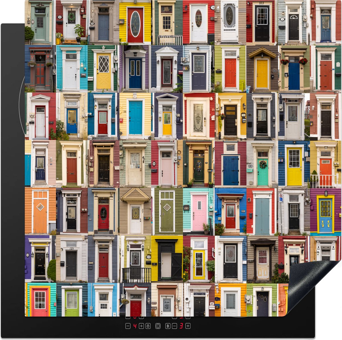 KitchenYeah® Inductie beschermer 78x78 cm - Deuren - Kleurrijk - Collage - Architectuur - Kookplaataccessoires - Afdekplaat voor kookplaat - Inductiebeschermer - Inductiemat - Inductieplaat mat