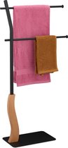 Relaxdays handdoekenrek 2 stangen - staal - houtlook - handdoekhouder staand - badkamer