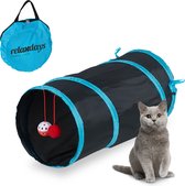 Tunnel pour chat Relaxdays - avec speelgoed - tunnel de jeu pour chats - 48 cm de long - polyester - noir