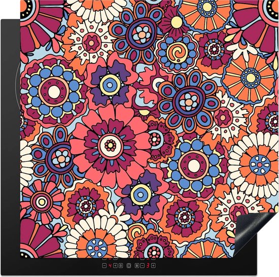 KitchenYeah® Inductie beschermer 78x78 cm - Vintage - Patronen - Bloemen - Planten - Kookplaataccessoires - Afdekplaat voor kookplaat - Inductiebeschermer - Inductiemat - Inductieplaat mat - Keuken decoratie