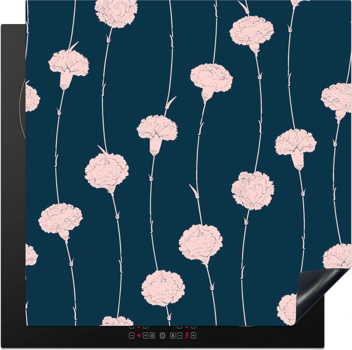 KitchenYeah® Inductie beschermer 78x78 cm - Bloemen - Pioenroos - Patronen - Pastel - Kookplaataccessoires - Afdekplaat voor kookplaat - Inductiebeschermer - Inductiemat - Inductieplaat mat