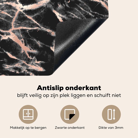 KitchenYeah® Protection induction 78x52 cm - Or rose - Imprimé marbre - Motifs - Zwart - Accessoires de plaque de cuisson - Plaque de recouvrement pour table de cuisson - Protection induction - Tapis induction - Tapis plaque induction
