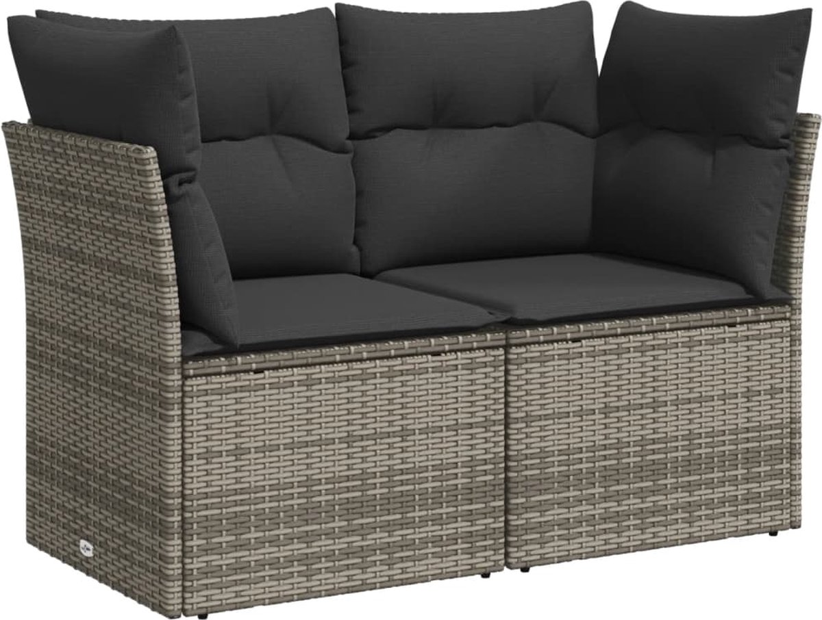 vidaXL - Tuinbank - 2-zits - met - kussens - poly - rattan - grijs