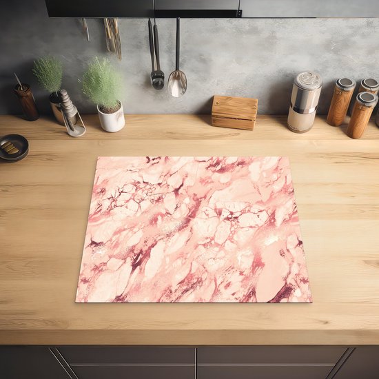 KitchenYeah® Inductie beschermer 59x52 cm - Roze - Stenen - Marmer print - Kookplaataccessoires - Afdekplaat voor kookplaat - Inductiebeschermer - Inductiemat - Inductieplaat mat