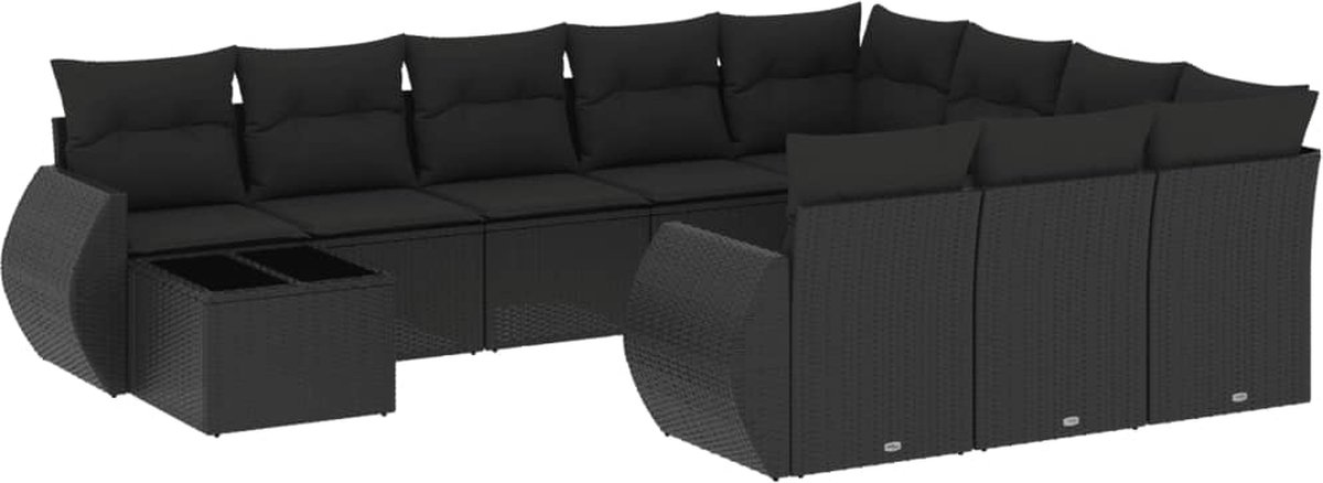 vidaXL 11-delige - Loungeset - met - kussens - poly - rattan - zwart