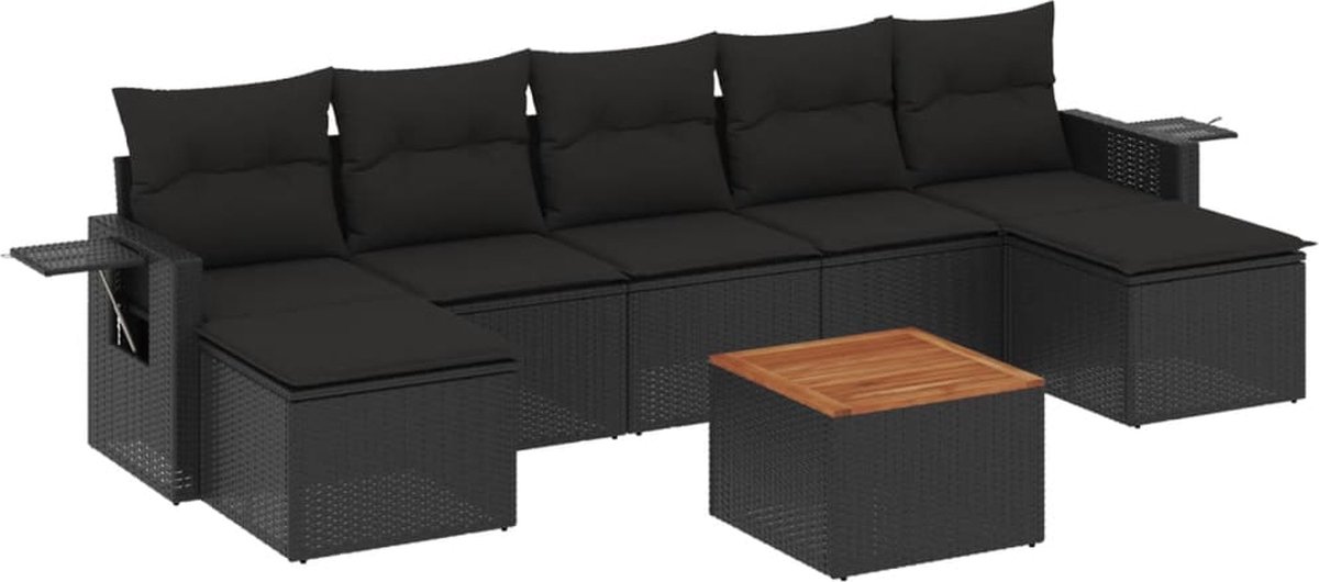 vidaXL 8-delige - Loungeset - met - kussens - poly - rattan - zwart
