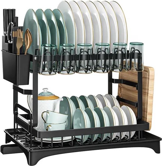 FEDEC afdruiprek – 2 laags – bestekbak – metaal – zwart