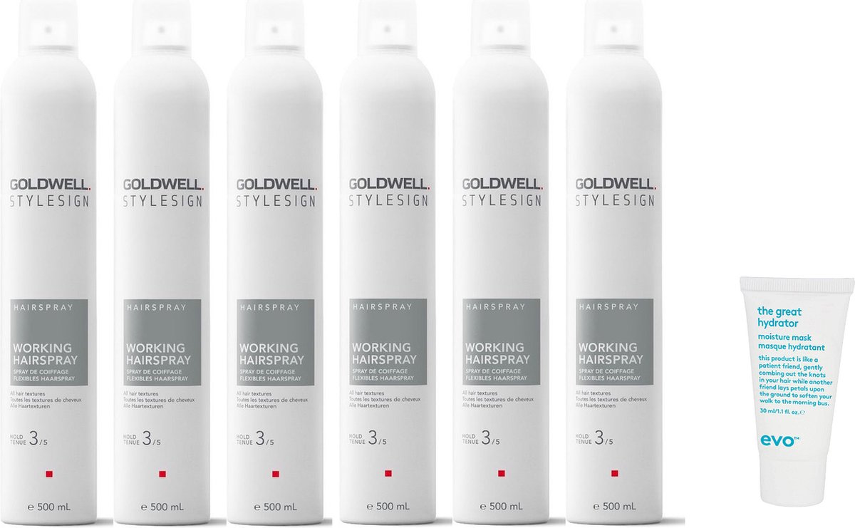 6 x Goldwell - Stylesign Working Hairspray - 500 ml + WILLEKEURIG Travel Size