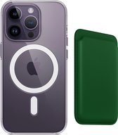 Apple Clear MagSafe Case met magnetic Wallet Card Holder voor iPhone 15 Pro - iPhone beschermhoes case inclusief Magsafe Leren kaart houder wallet - Compatibel met iPhone 15 Pro - Groen