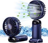 Merdoo Handventilator - Draagbare mini-ventilator - Oplaadbare batterij - 5000 mAh - Digitaal beeld - 5 Standen - usb oplaadbaar - Opvouwbaar met Display -Donkerblauw