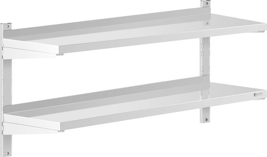 Royal Catering Wandrek van roestvrij staal - 2 planken - 40 x 120 cm