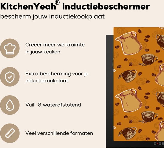 KeukenYeah inductiebeschermer mat met koffie-illustraties, ter bescherming van je kookplaat.