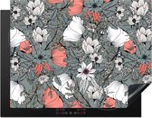 KitchenYeah® Inductie beschermer 77x59 cm - Klaproos - Schets - Vintage - Kookplaataccessoires - Afdekplaat voor kookplaat - Inductiebeschermer - Inductiemat - Inductieplaat mat