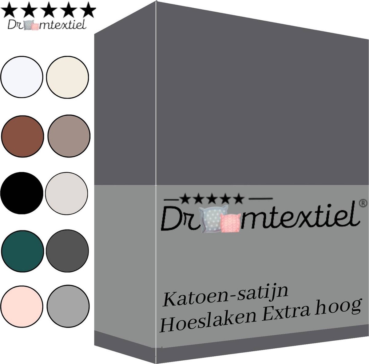 Droomtextiel Katoen Satijnen Hoeslaken Antraciet 200x220 cm - Hoogwaardige Kwaliteit - Perfecte Pasvorm - Super Zacht - Hoge Hoek