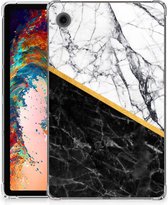 Hoes Geschikt voor Samsung Galaxy Tab A9 Cover Case Marble White Black met transparant zijkanten