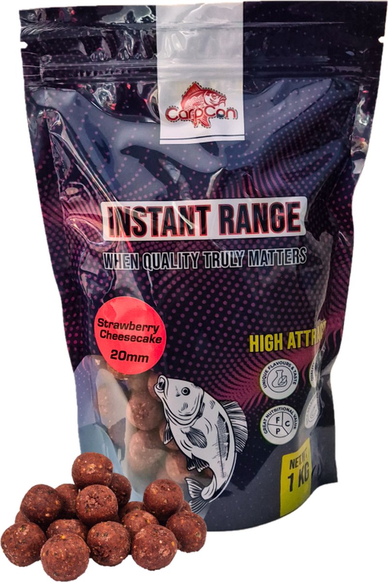 Instant Range Boilies 'Strawberry Cheesecake' 20mm - 1kg - Readymade - Karper aas - Lokvoer