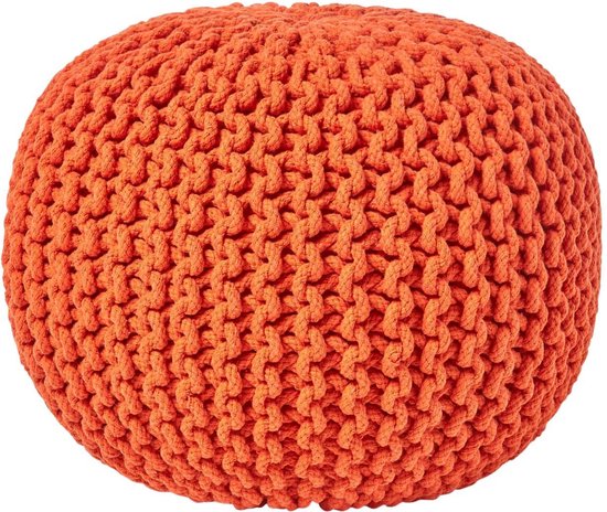 Homescapes pouf en tricot rond - orange - 34x40 cm