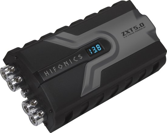HiFonics ZXT5.0 - Autoversterker - Condensator 5 Farad - Hybrid Power capacitor - Stroom buffer 5.0 Farad - Elco - met Volt meter