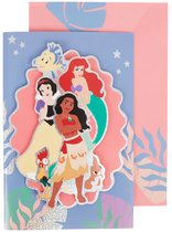 Disney Princess - Grande carte de vœux 3D - avec effet holographique - princesses Blanche-Neige, Moana/Viana, Ariel - avec enveloppe
