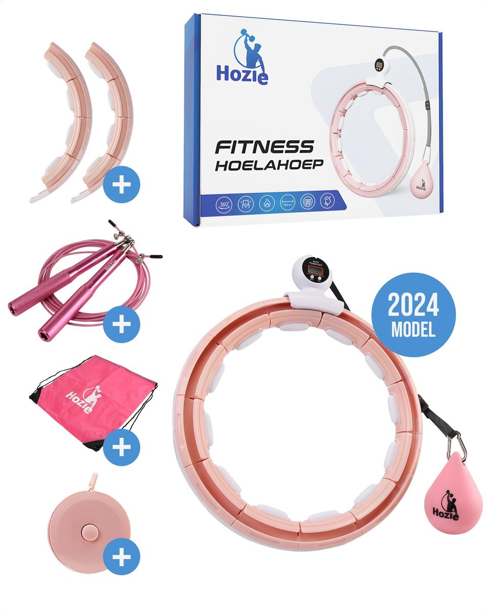 Hozie® Verstelbare Fitness Hoelahoep Met Gewicht - Massage Hoelahoep - Incl. Accessoires - Roze - Hozie